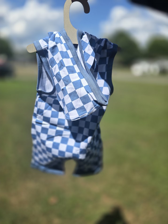 Blue Checkered Hooded Romper