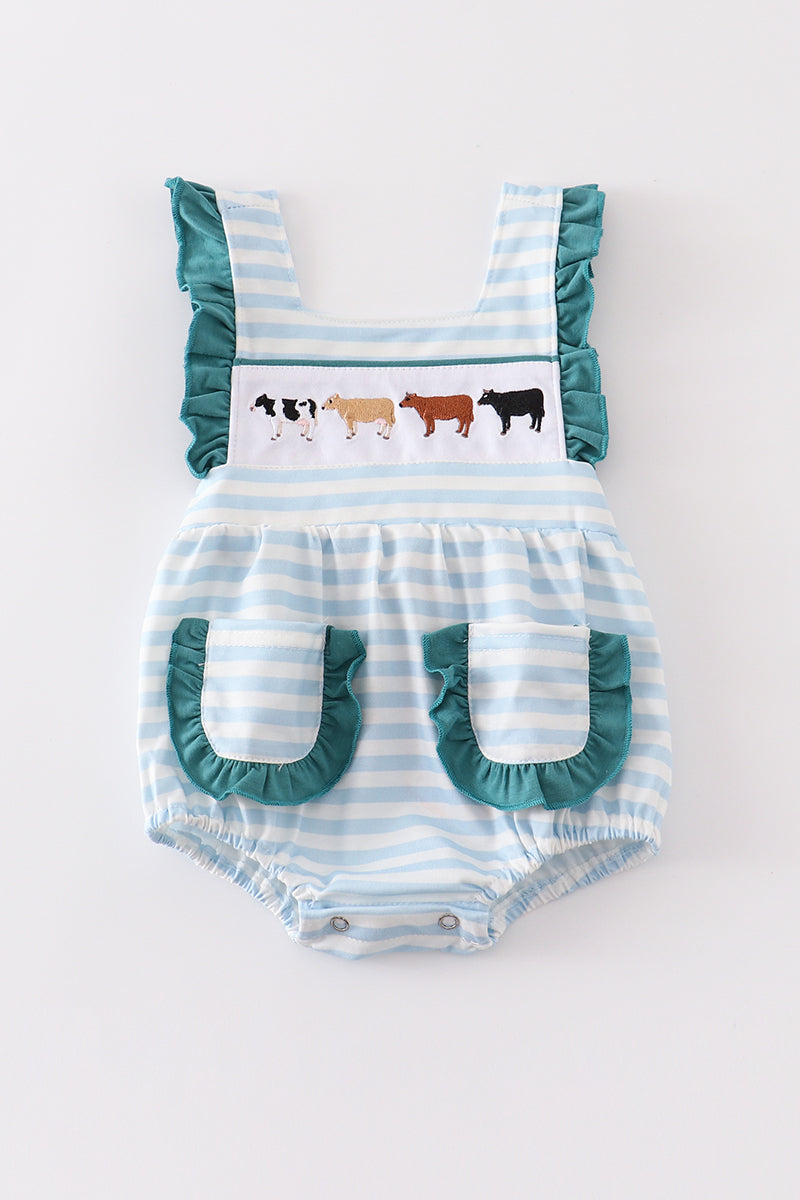 Blue Striped Cow Embroidered Bubble