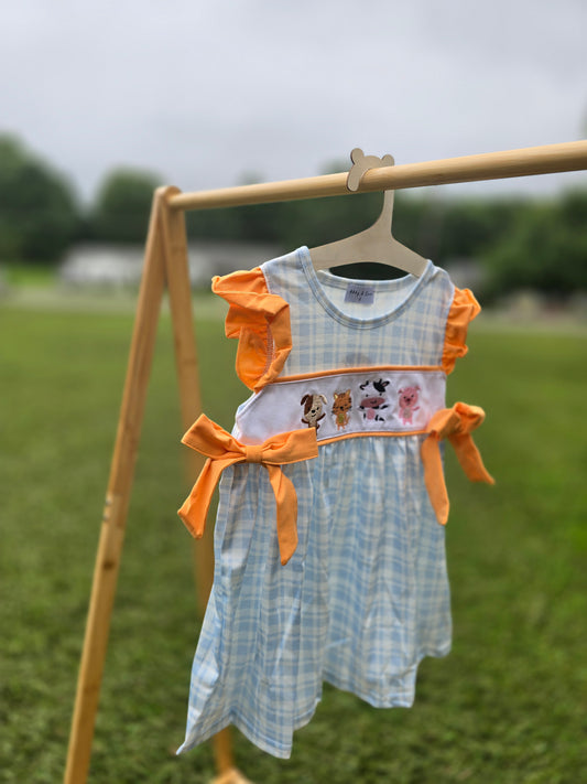 Plaid Embroidered Farm Dress
