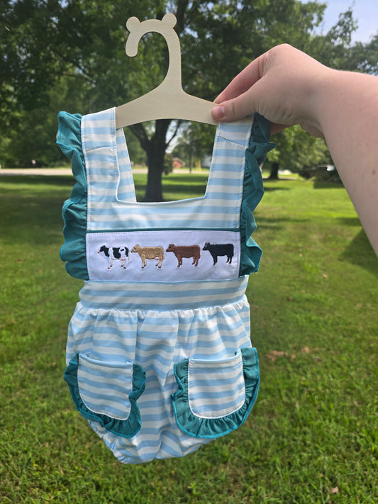 Blue Striped Cow Embroidered Bubble