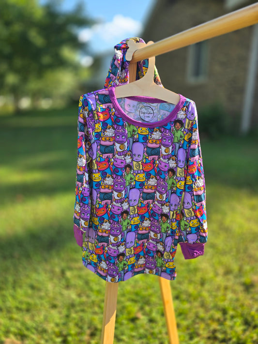 Purple Alien Character Long Sleeve PJ Set