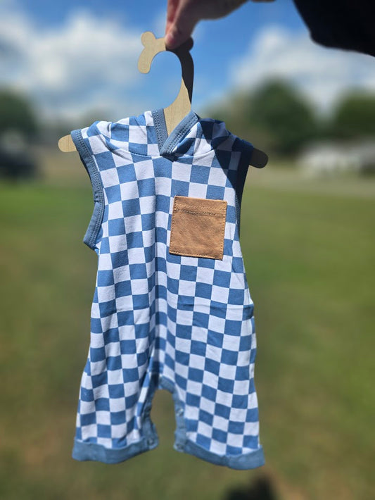Blue Checkered Hooded Romper